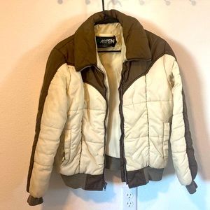 Aspen brand puffer jacket western style jacket brown and cream
